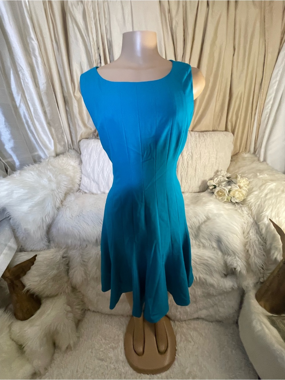 Ellen Tracy Teal “Signature” Sleeveless Fit-and-Flare Maxi Dress size 12